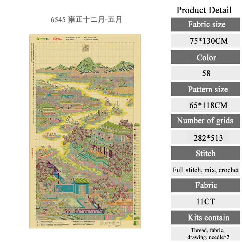 Chinese Style DIY Embroidery Aida Fabric Cross Stitch, Yongzheng Emperor May Landscape, Retro Painting, Living Room Decor