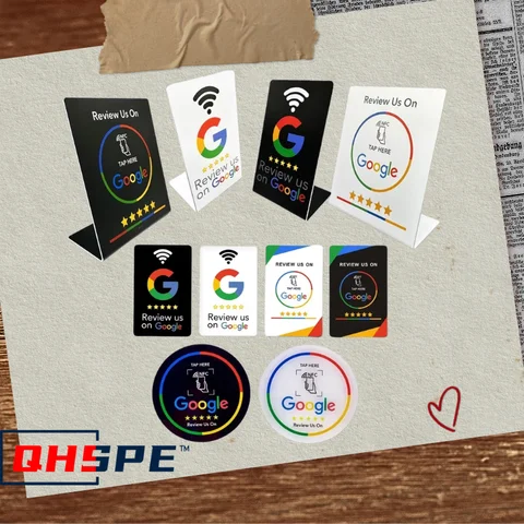 NFC 215 Programmable Card - Google Review Sticker, 13.56Mhz Waterproof NFC Tag, Stand Table Station for Business Promotion