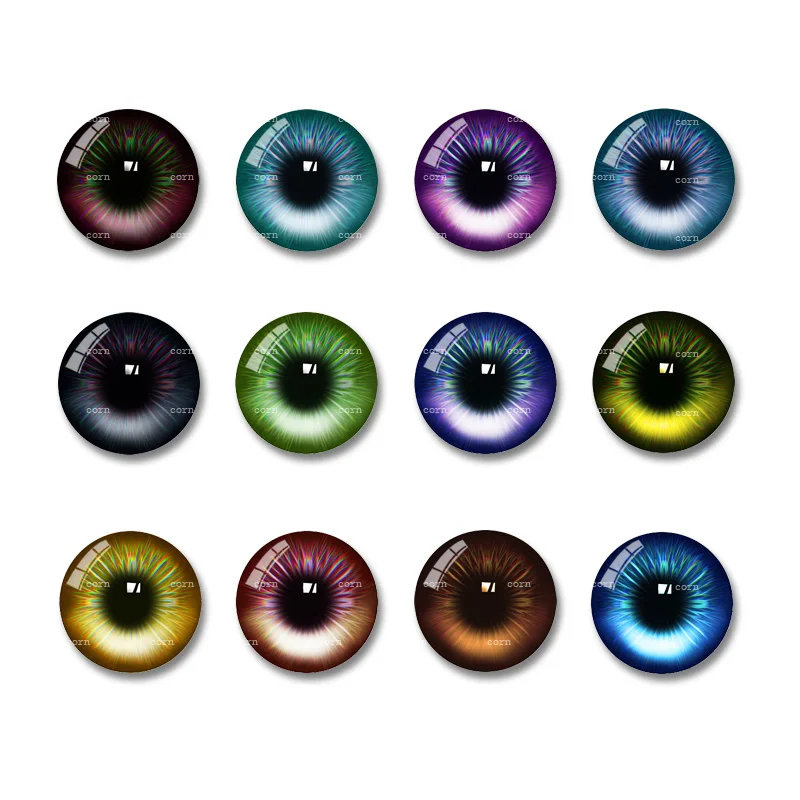 20pcs Flower Heart  Eyes Round Pupils Mixed Photo 8mm-20mm Glass Cabochons Dome for DIY Jewelry Making Supplies Findings