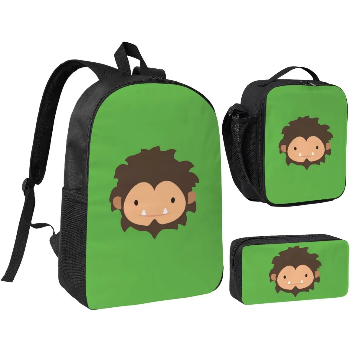 

Sneaky Sasquatch Big Head Backpack Boys Girls BookBag School Bag Computer Shoulder Bags 3ps Insulated Lunch Bag Pencil Case