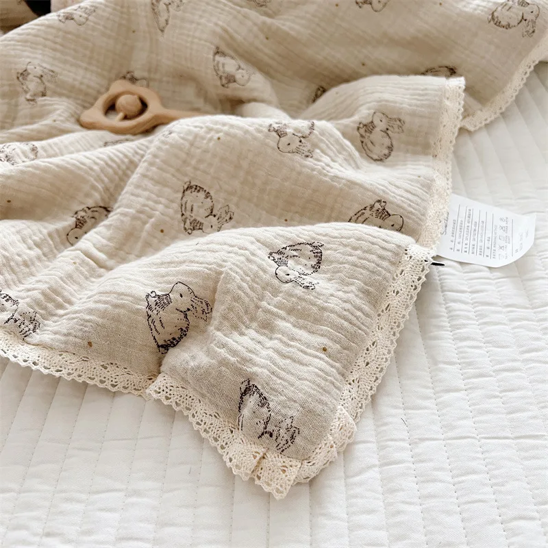 Bunny Print Cotton Muslin Quilt for Winter Autumn Baby Crib Quilts Blanket Toddler Comforter Newborn Sleeping Cover