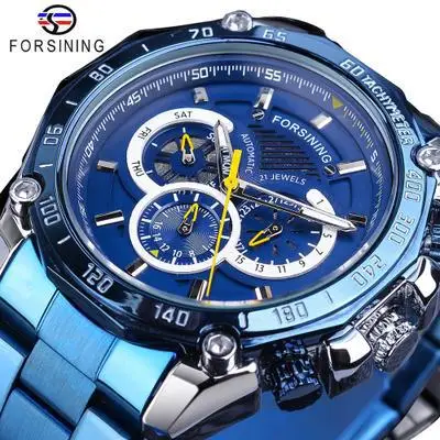 Fashion Forsining Top Brand Waterproof Multi Functional Full Staineless Steel Band Men\'s Fully Automatic Mechanical Wrist Watch