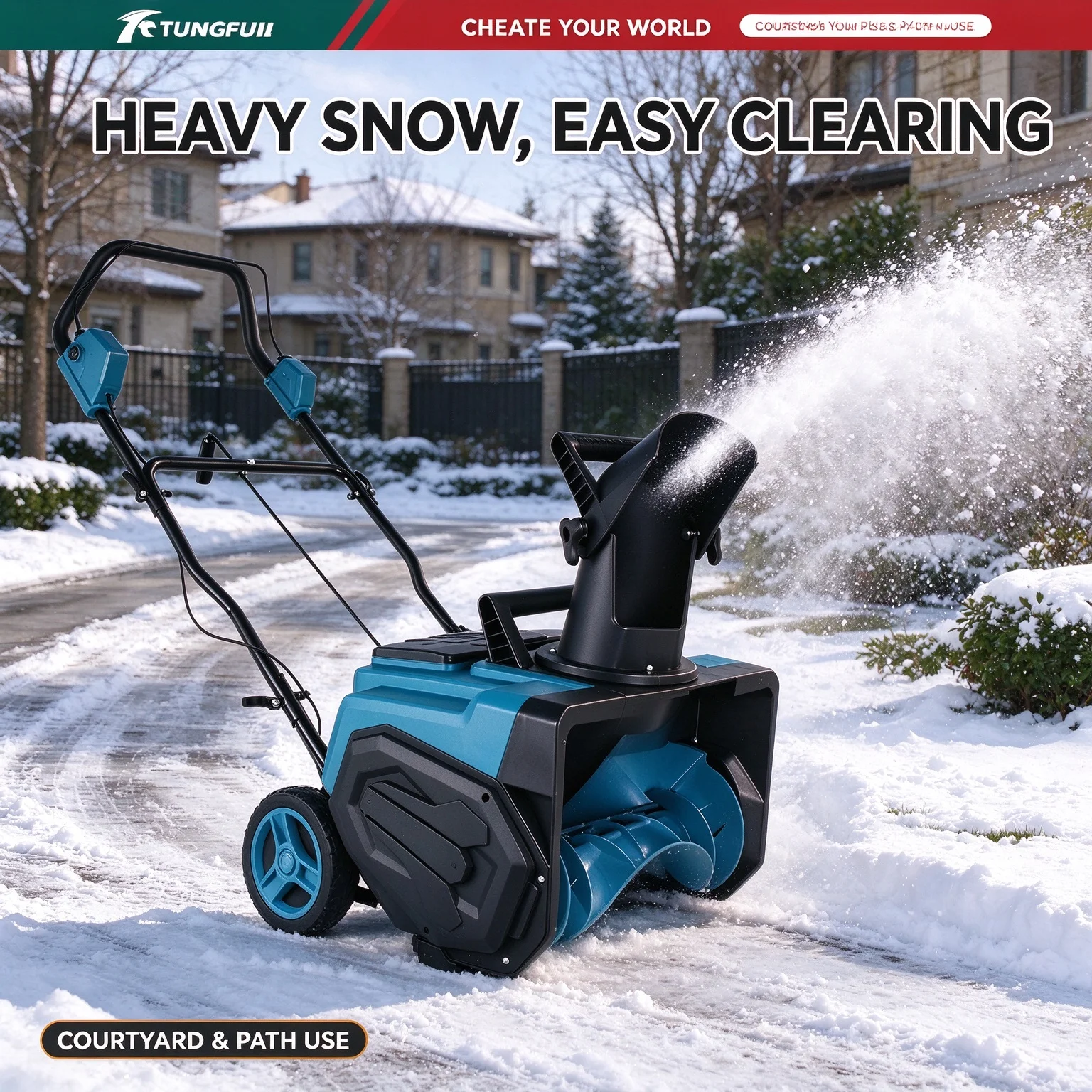 Electric Snow Blower Cordless Snow Thrower 2400W Brushless Snow Shovel Snow Removal Machine for Driveway Sidewalk
