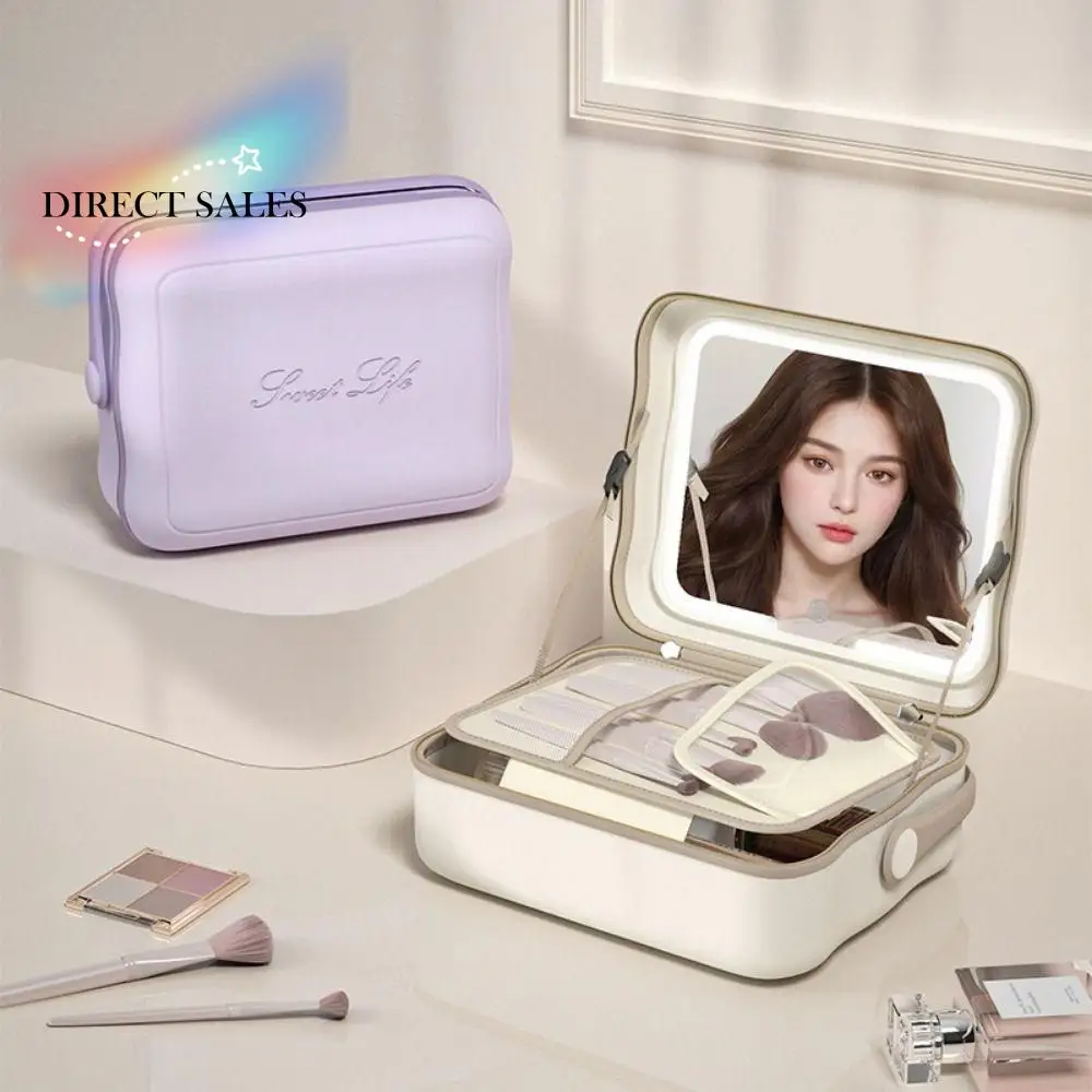 

Large Capacity Makeup Bag with LED Lights Portable with Handle Lighted Cosmetic Case with Mirror Detachable Anti-drop