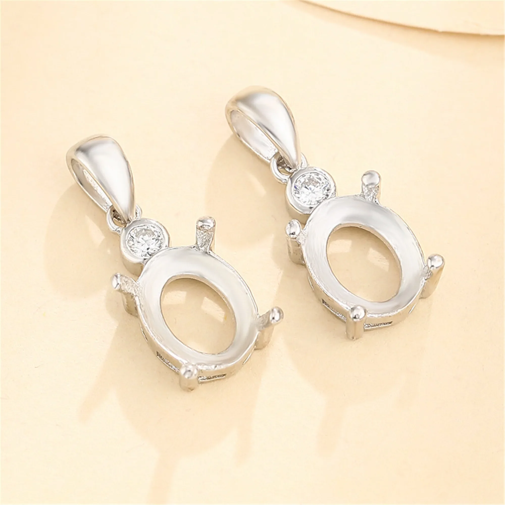 

2pcs Pendant Blanks for 8x10mm Oval Cabochons 925 Silver Zircon Pendant Setting