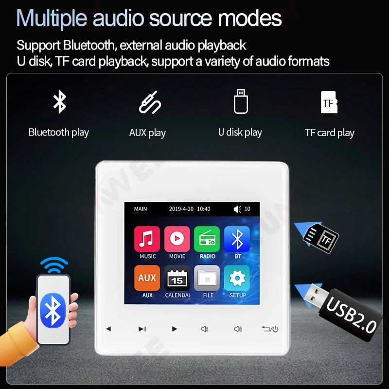 Home Bluetooth Wall Amplifier Background Music Host Control System Mini Touch Key Ceiling Speaker Audio Panel U Disk And TF Card