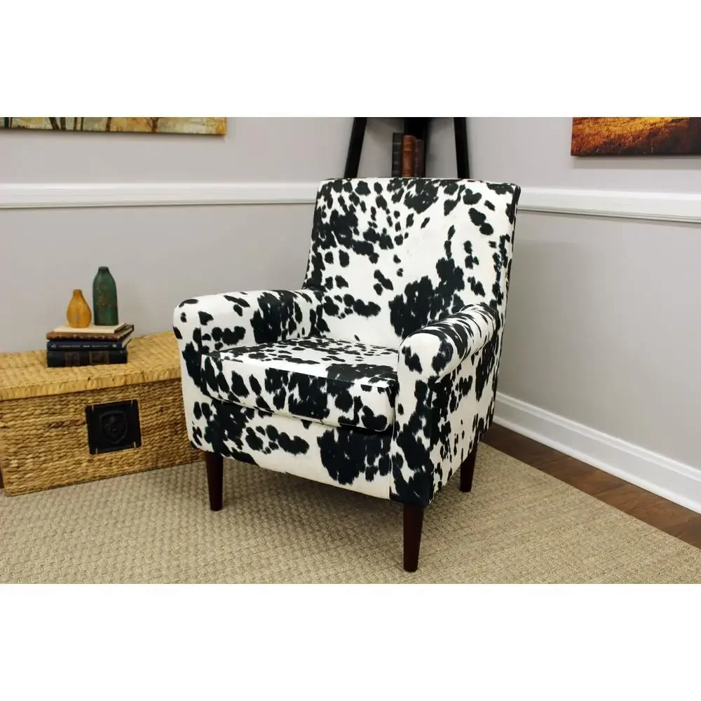 Rolled Arm Lounge Chair Black Cowhide Modern Farmhouse Style Comfortable Seating Clean Lines Materials Fabric Foam Solid Wood