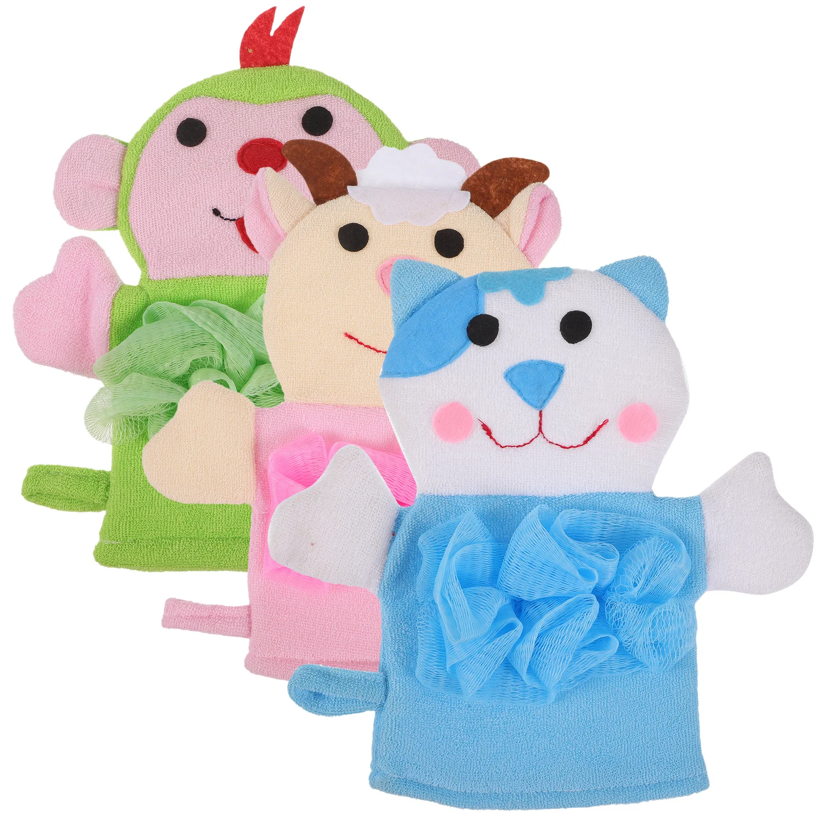 3 قطعة قفازات حمام الكرتون الاطفال الجسم تنظيف رغوة القفازات التقشير دش قفازات الطفل الاستحمام لوازم المحمولة فرك #2