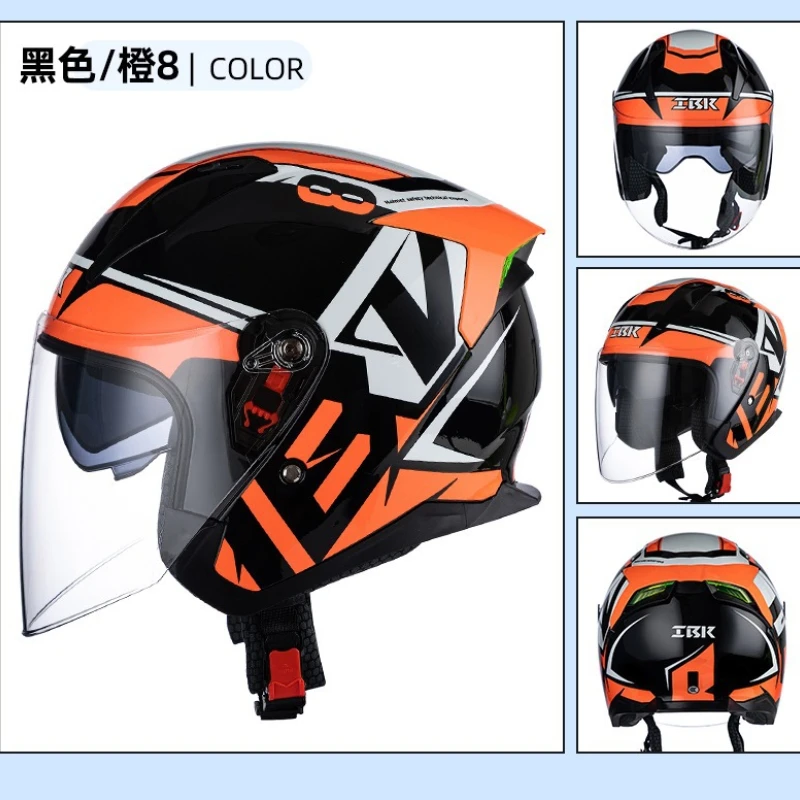 

Electric Motorcycle Helmet Double Lens 3/4 Motorcycle Half Helmet Four Season Retro Safe Helmet for Men Women Motorbike Helmet
