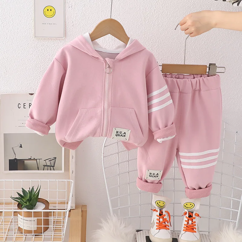 Spring Autumn Korean Toddler Girl 2PCS Clothes Set Cotton Long Sleeve Striped Hoodies Ealstic Waist Pant Suit Kids Girls Outfits