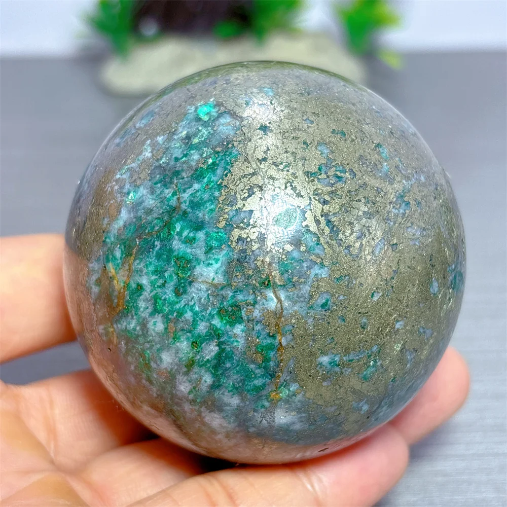 

Green Japser Wiwt Bubble Pyrite Sphere Natural Crystal Home Decoration Room decor Luck Quartz Stone Garden Healing Energy Love