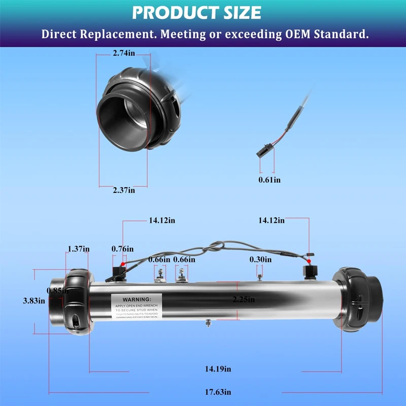 58083 Heater Assembly Fits for Balboa 25-175-1010 M7 VS 5.5KW, 220V Spa Hot Tub Heater Element with Dual Sensors