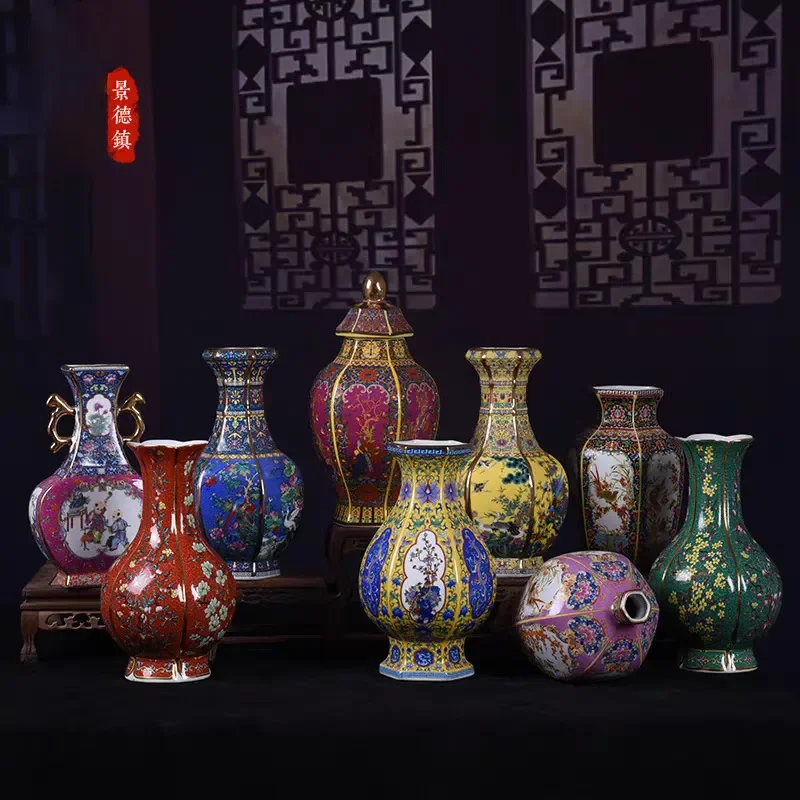 for Small Vase Travel Antique Porcelain Collection Ornament Retro Chinese Enamel Colored Gold Decorative Ornament