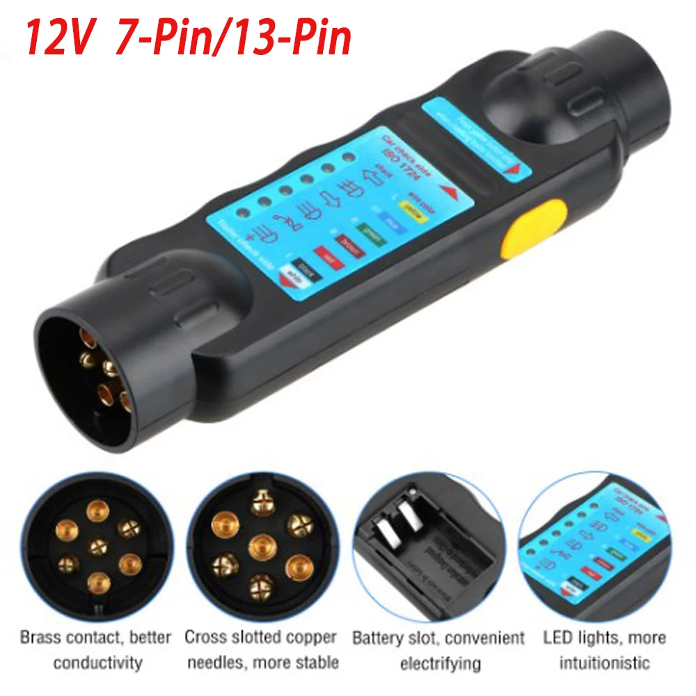 12V 7 / 13 Pin Plug Socket Trailer Tester Wiring Circuit Light Test Caravan Towing Tow Bar Light Wiring Test Accessories