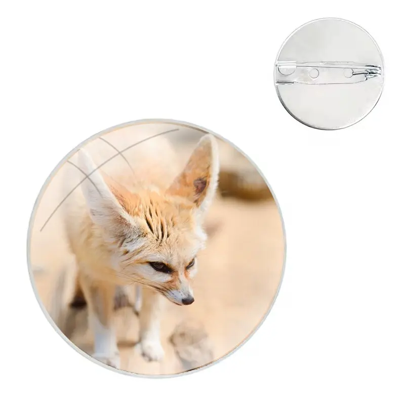 Glass Dome Brooches Badge Pins For Clothes Hat Shirt Lapel Bag Animal Fennec Fox