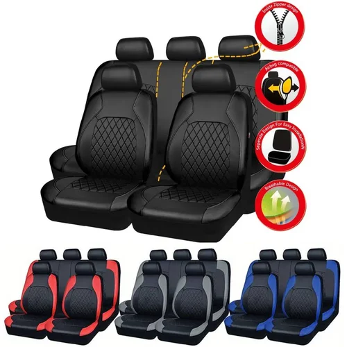 Imagen 2 del producto Juego de fundas para asiento de coche de 2/5 asientos: cuero PU acolchado de primera calidad con soporte cómodo, ajuste universal para sedanes/SUV/camiones