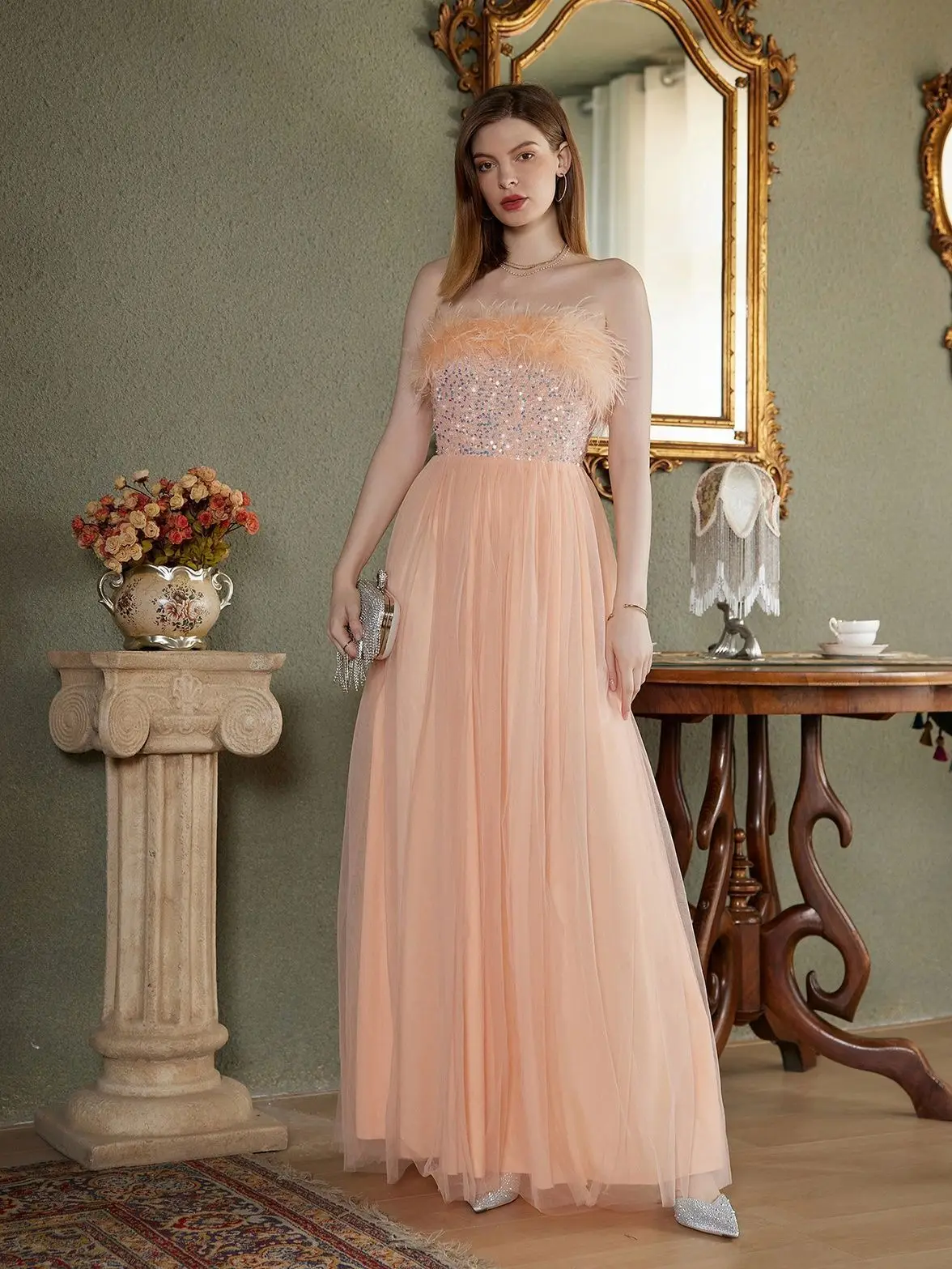 Nova cor sólida elegante sem alças luz de luxo verão lantejoulas festa vestido noite primavera 2025 vestido verão robe feminino