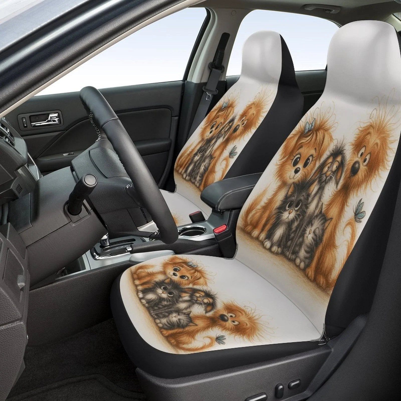 Cute Pets Group Designed Car Seat Cover Set For Most Cars, High-quality Comfortable Car Seat Protector Covers Full Set, Car Sea