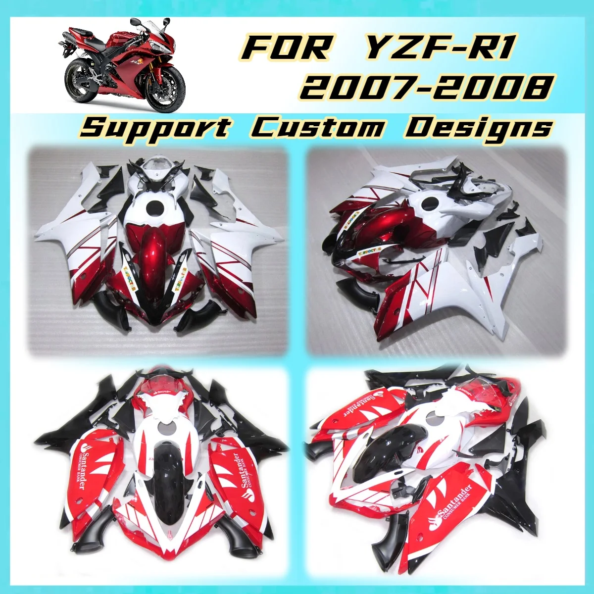 High Grade Injection Fairing Kit Fit for Yamaha 2007 2008 YZFR1 YZF R1 07 08 White Red Motorcycle Fairings Body Kits RN19