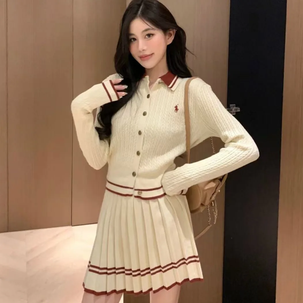 Autumn Golf Wear Women 2024 High Quality Golf Suits Casual Mini Skirt +Golf Knit Top Luxury New Two Piece Set Women Golf Clothes