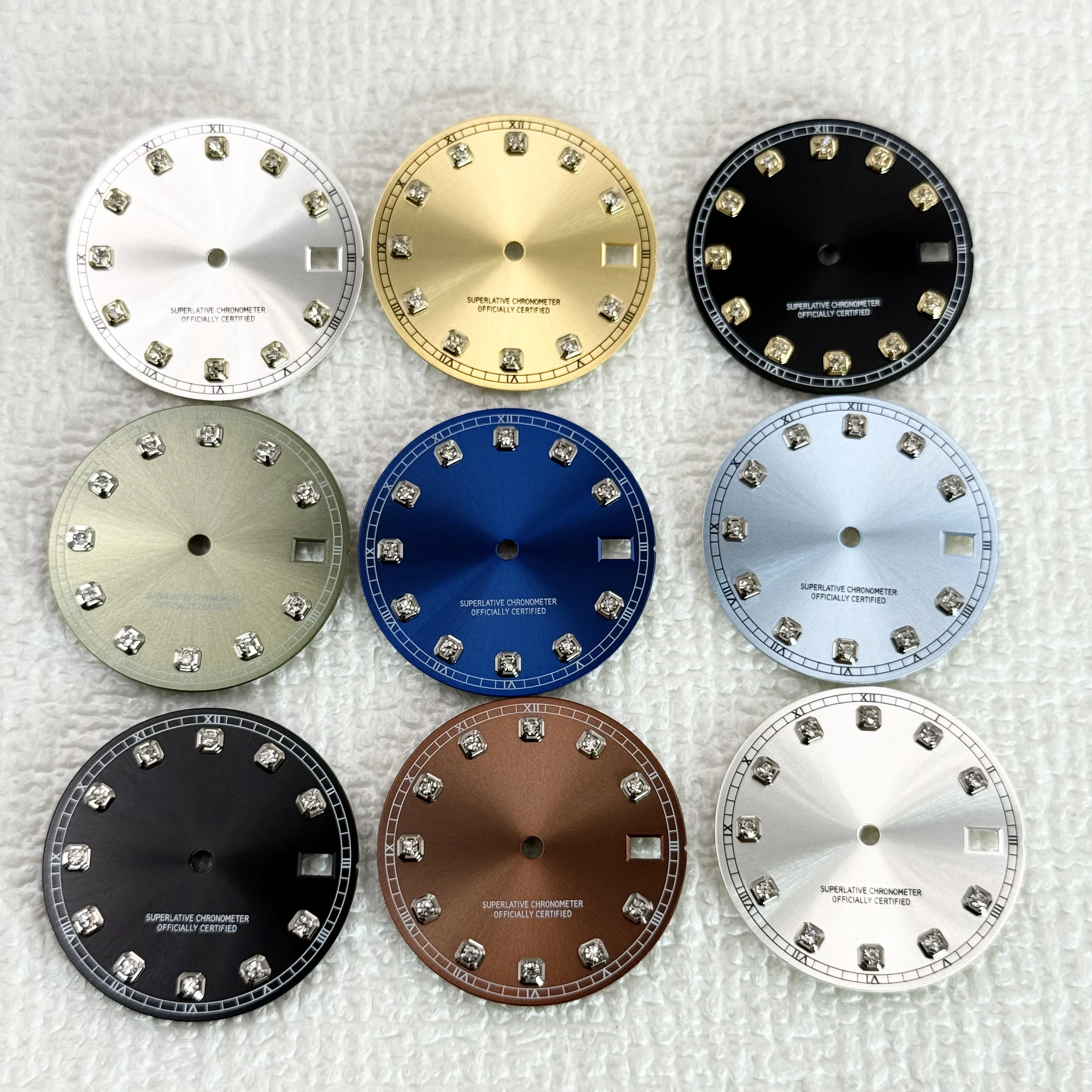 28.5mm Watch Dials Fit Nh35 Nh36 Movement white Gold Black green Blue brown GMT Text Roman Numerals no date DIY logo Watch dial