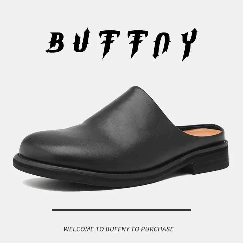 

Spring and Summer Niche Muller Shoes One Foot Business Casual Leather Trendy Men's Bag Head Half Drag Round Head