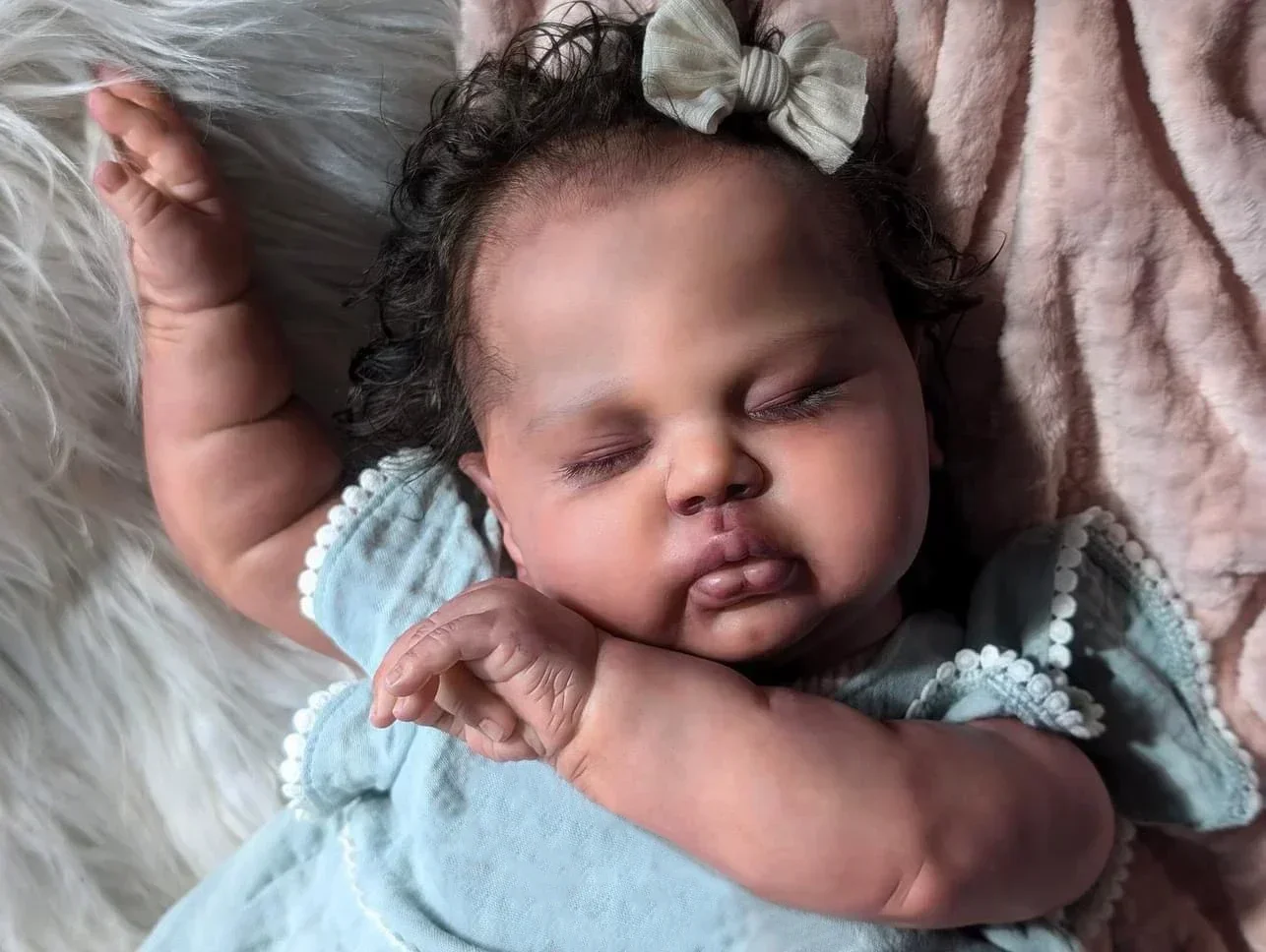 24Inch Pickle Sleeping Dark Skin Soft Cloth Body Lifelike Reborn Toddler Hand rooted Hair Cuddly Baby Girl Doll Baby