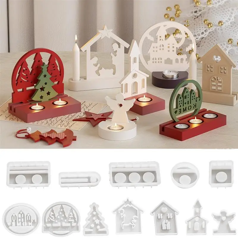 New Christmas House Silicone Gypsum Mold 3D Angel Resin Casting Mold DIY Craft Christmas Tree Ornaments Castle Candlestick Mold