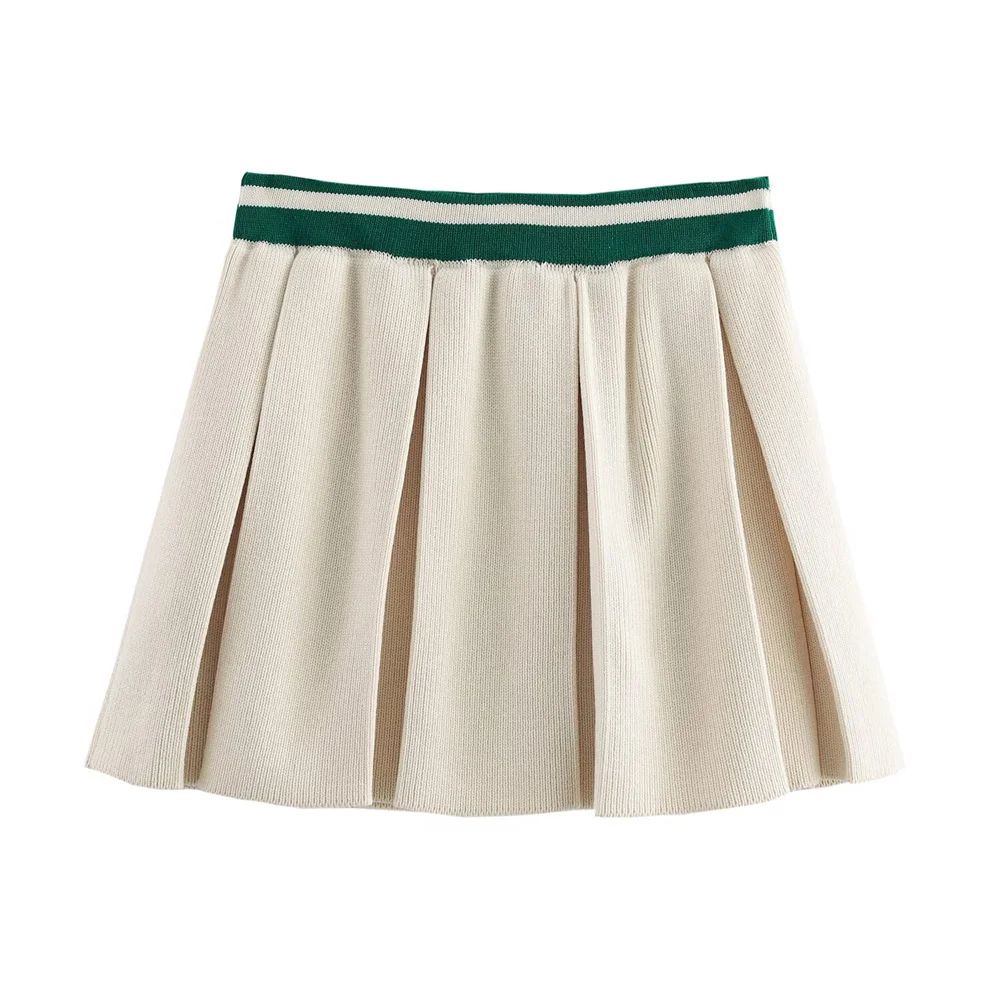 Taop & Za-Camiseta de punto de manga larga con cuello Simple para mujer, minifalda de punto Simple de cintura alta, estilo tejido de ocho piernas, primavera