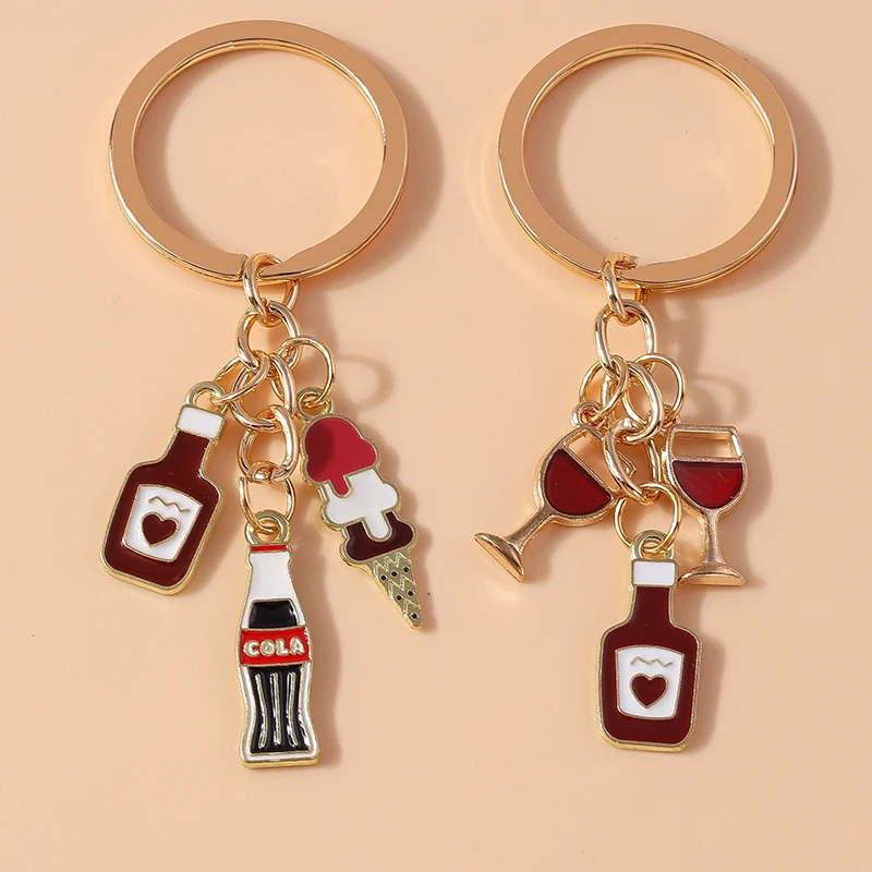 Niedliche Emaille Simulation Rotwein Schlüssel bund Cola Schlüssel ring Anhänger für Männer Frauen Auto Schlüssel halter Handtasche Dekor handgemachte Schmuck Geschenk – Detail 1