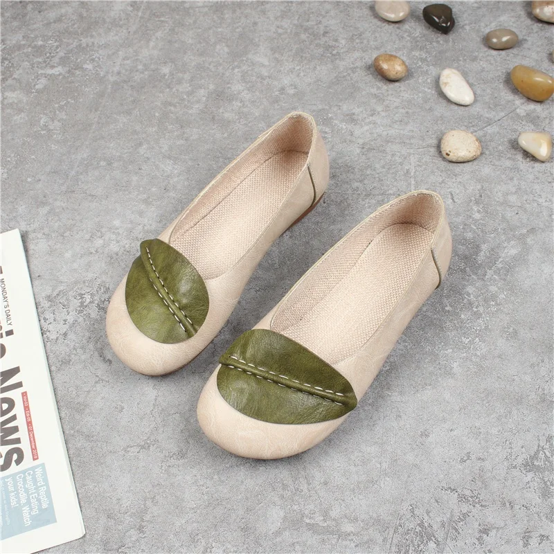 

Summer New Artistic Retro Forest System Low Cut Leaf Single Shoes Casual round Head Soft Bottom Lazy Versatile Women's Shoes