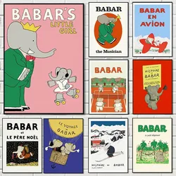 Babar Elephant Cute Elephant Family Retro Poster Canvas Paintings Wall Art Pictures Bedroom Childrens Room Home Decor