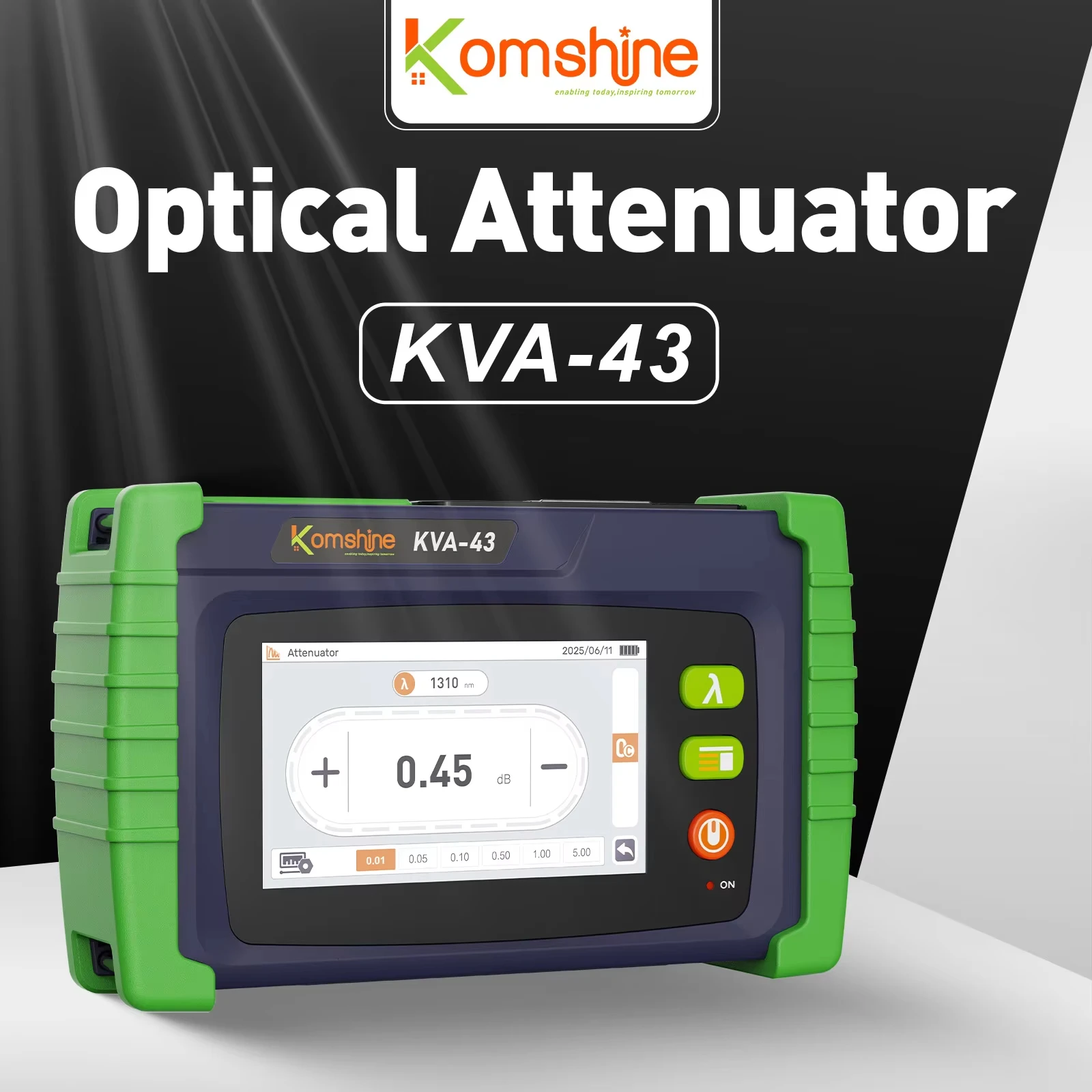 KOMSHINE KVA-43 Optical Attenuator Calibration Wavelengths 1310 1550nm Peak Attenuation 40dB 80dB Insertion Loss Less than 2dB
