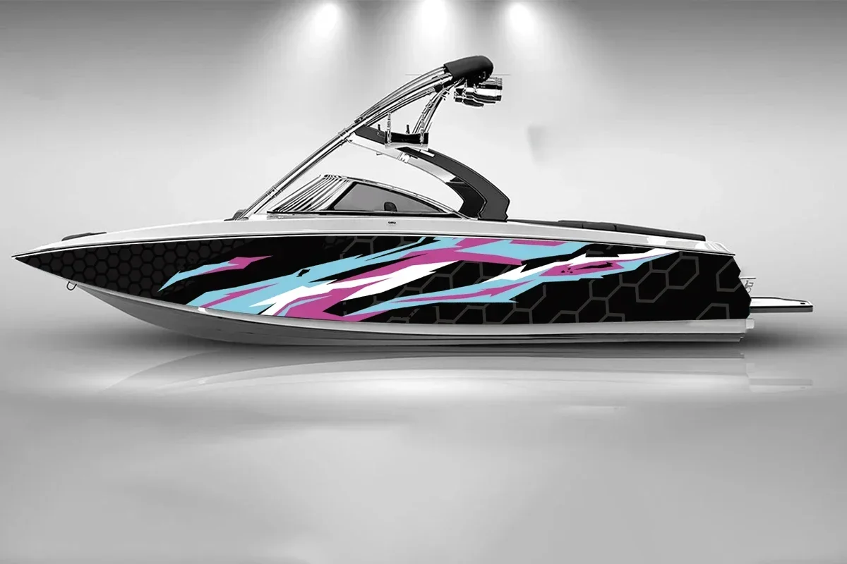 

Honeycomb stripes Boats sticker fashion custom fish boat sticker vinyl waterproof boat wrap Graphic boat wrap decal