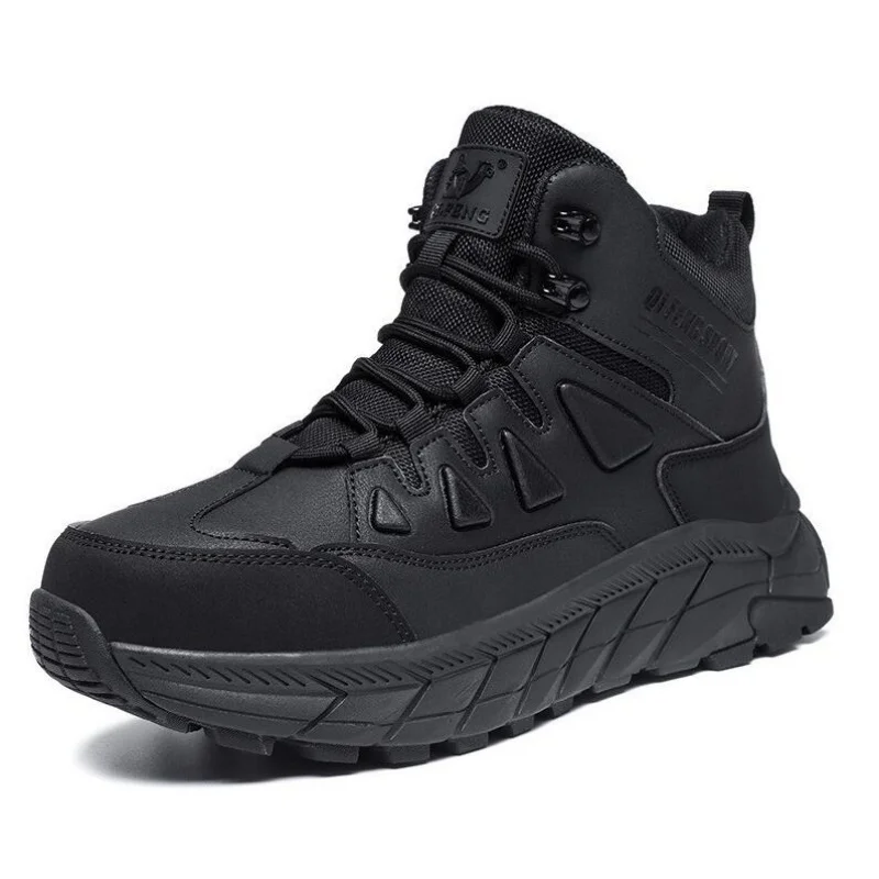 

Large Size 47 Leather Hiking Boots Mens Winter Outdoor Warm Fur Non Slip 2025 Fashion Hike Ankle Boot Black Hunting Boots Rubber