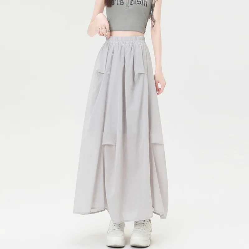 

Women's A-line Skirt with Irregular Pleats, High-Waisted, Slimming, Hip-Hiding, White, Summer 2025 New Style