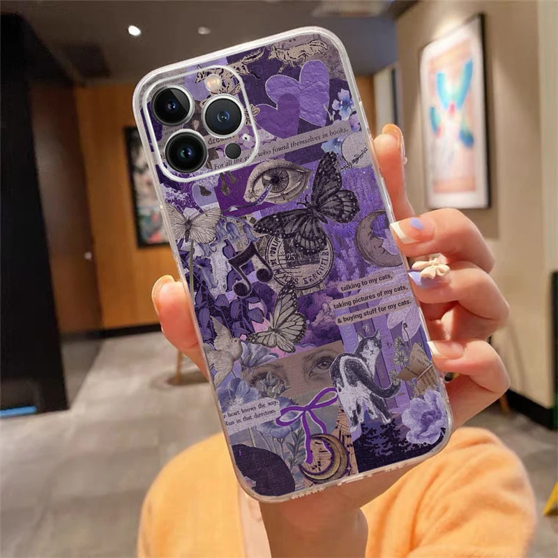 

Phone Case Carcasa Funda For iPhone 17 Pro Max Air 16 15 14 13 Pro Max 15 16 Pro 15Plus Purple Aesthtic Case