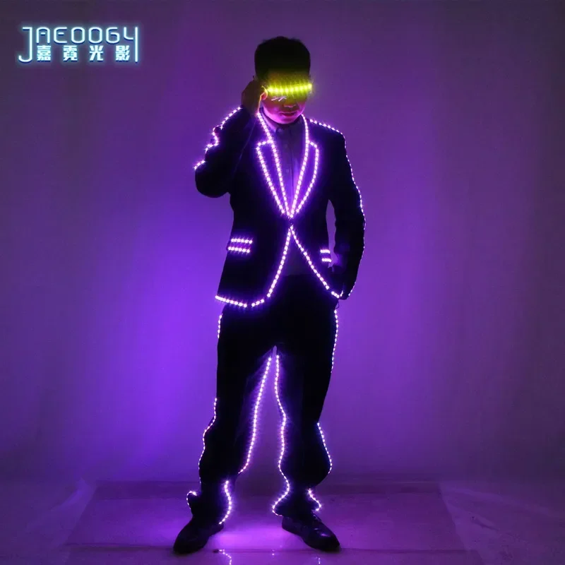 

LED Suit for Men Light Up Stage Performance Costume Festival Party Host Magician Outfit Jacket Pants Nightclub Bar Dancer Wear