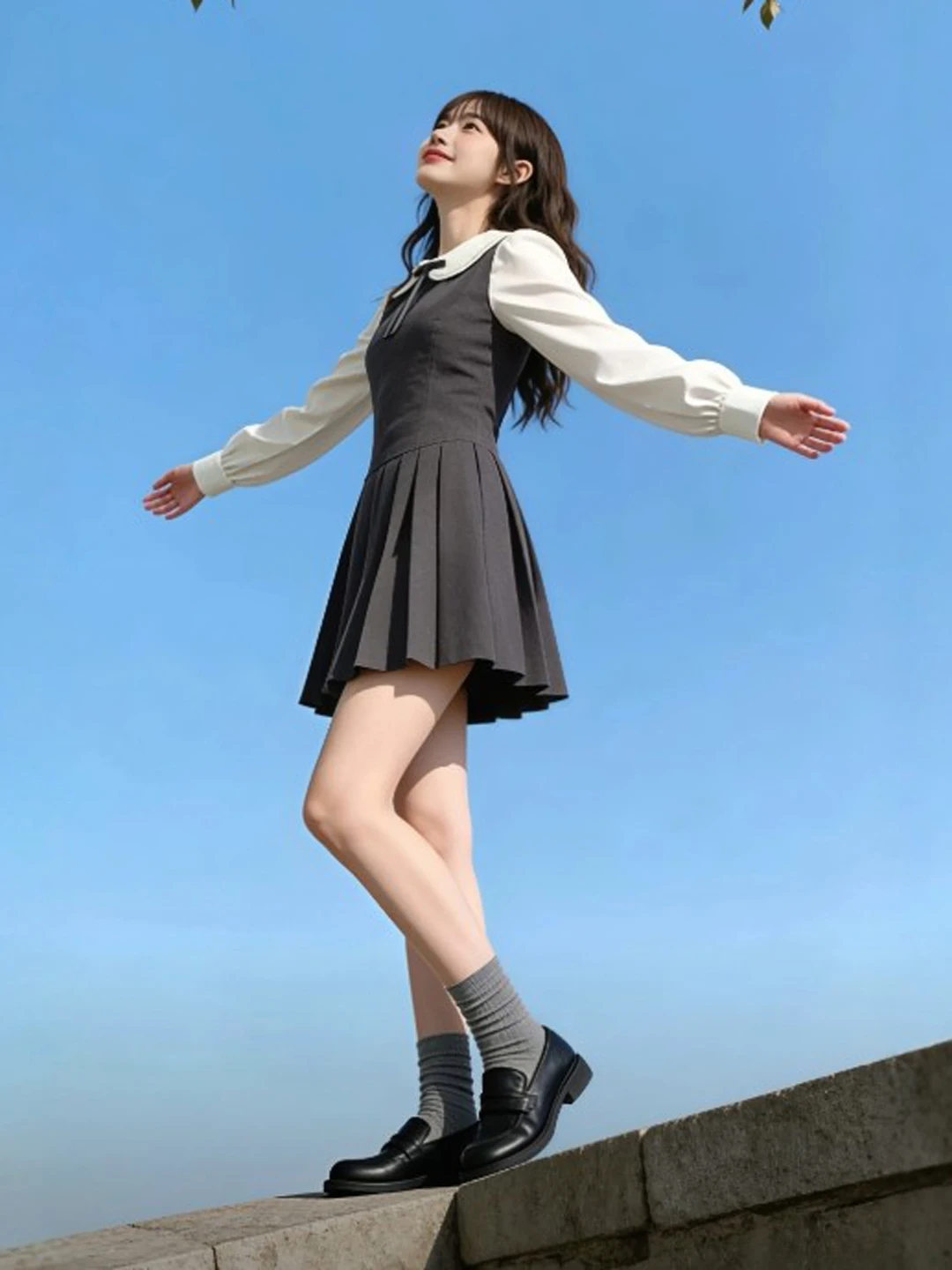 

Korean College Sle ort Skirt Slimming Dr Beautiful Unique Spring Faion Women's Cotton Long Sve Dr