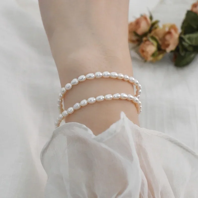 

INS Fashion Genuine Freshwater Pearl Beaded Bracelet Women's Pearl Elastic Charming Bracelet Office Professional Jewelry
