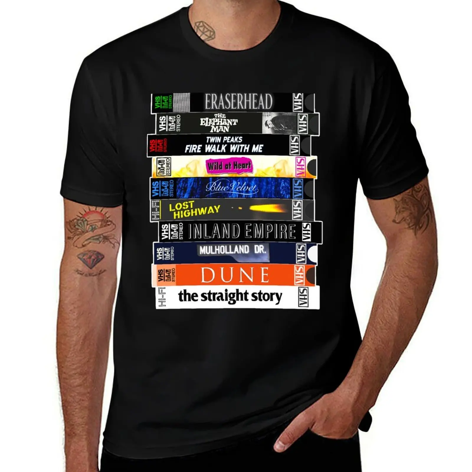 David Lynch VHS Movie Stack T-Shirt Outdoor Work Short Sleeve Top