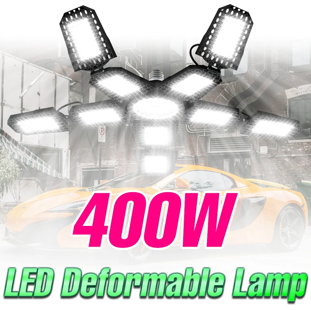 

400W LED Garage Light E27/E26 Foldable Deformation Workshop Lamp 100-277V Warehouse Basement Lighting Bulb Cold/Warm White