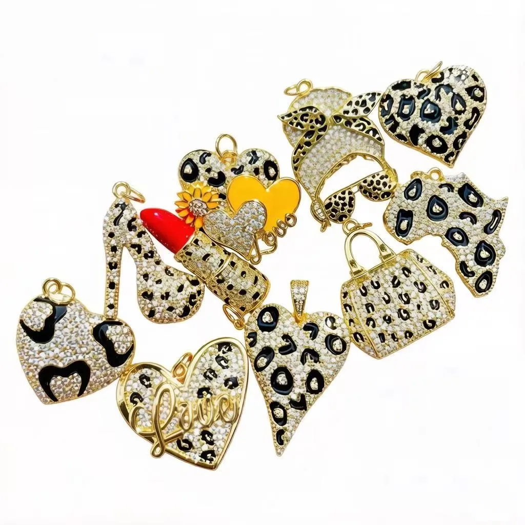 10Pcs/Lot Gold Plated Leopard Pendants