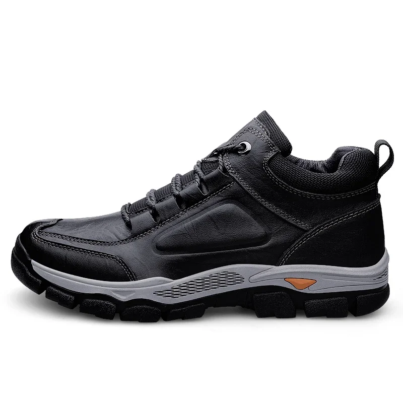2025 Winter Men Boots Plush Leather Waterproof Sneakers Climbing Hunting Shoes Lace-up Outdoor Warm Hiking Boot Man Warm Boots