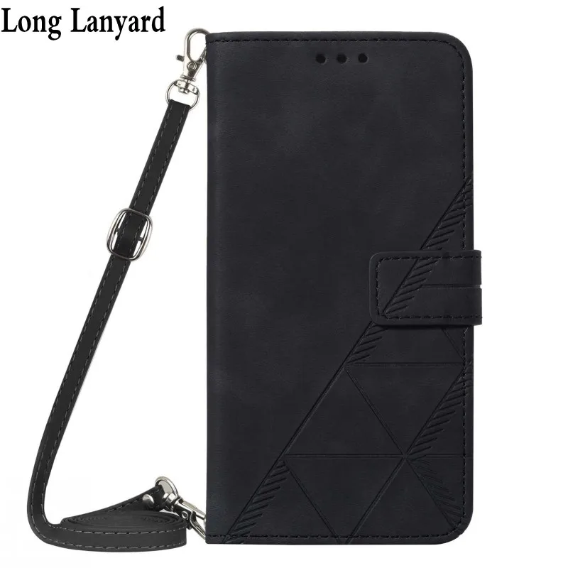 Strap Flip Wallet Case For Samsung Galaxy S24 S23 S22 Ultra S21 Plus S20 FE Leather Business Card Slot Crossbody Necklace Cover