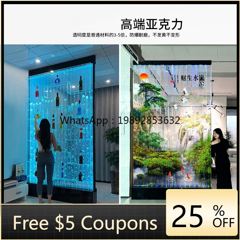 Water Curtain Wall Flowing Water Screen Partition Company Front Desk Hotel Lobby Acrylic Calligraphy and Painting Style