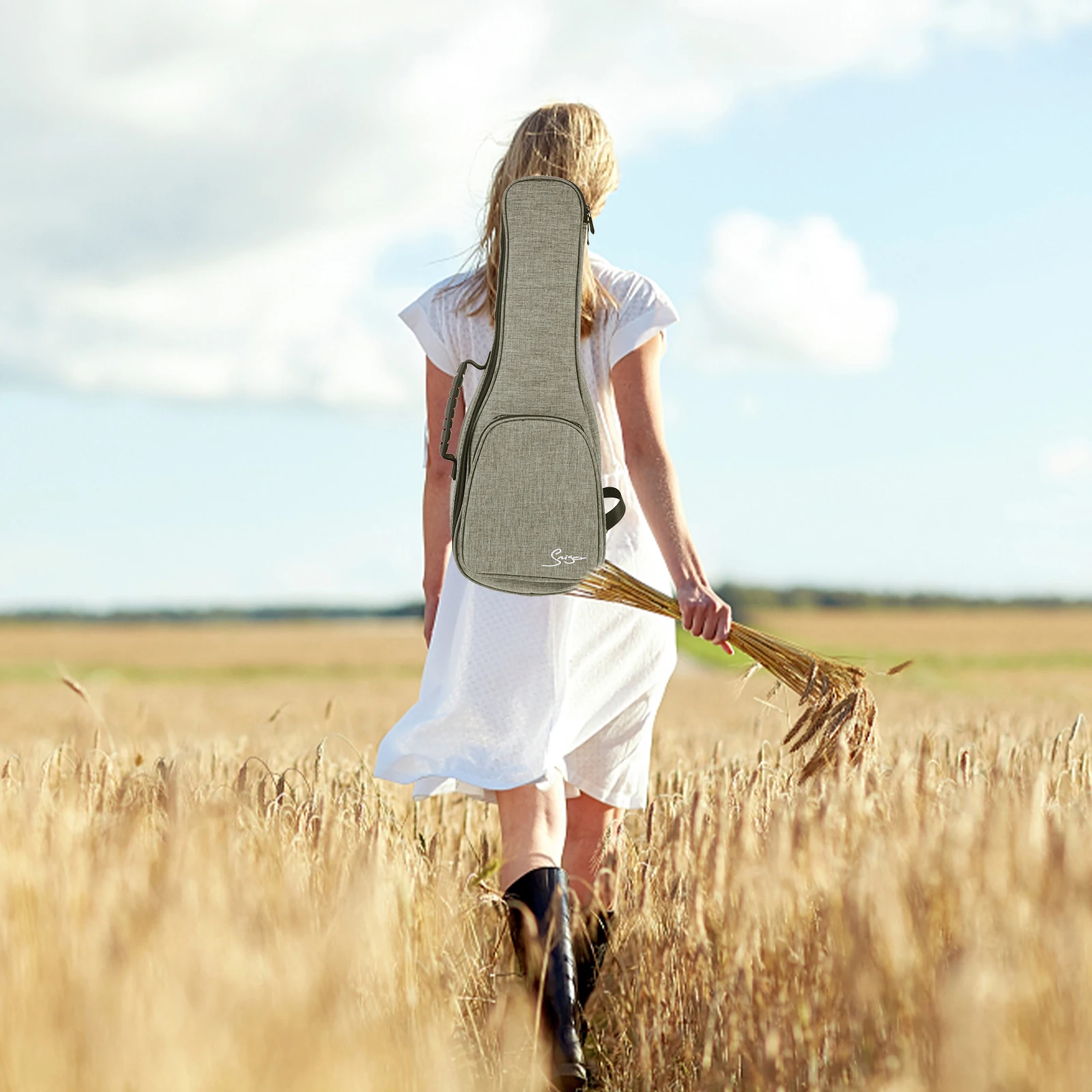 

1pc Ukulele Bag Thickened Linen Velour Carrying Pouch Portable Lightweight Small Shoulder Strap Storage for Acoustic