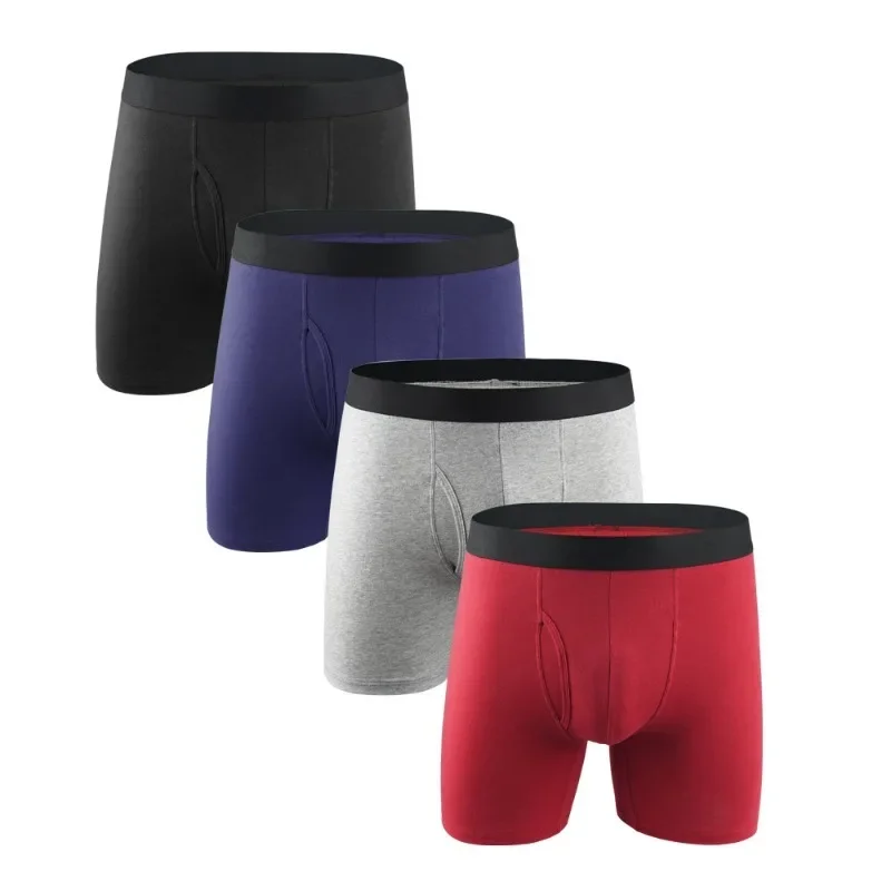 

4PCS European and American Men's Flat-angle Fat Underwear with Extended Opening Sports Solid Color Men's Pure Cotton Underwear