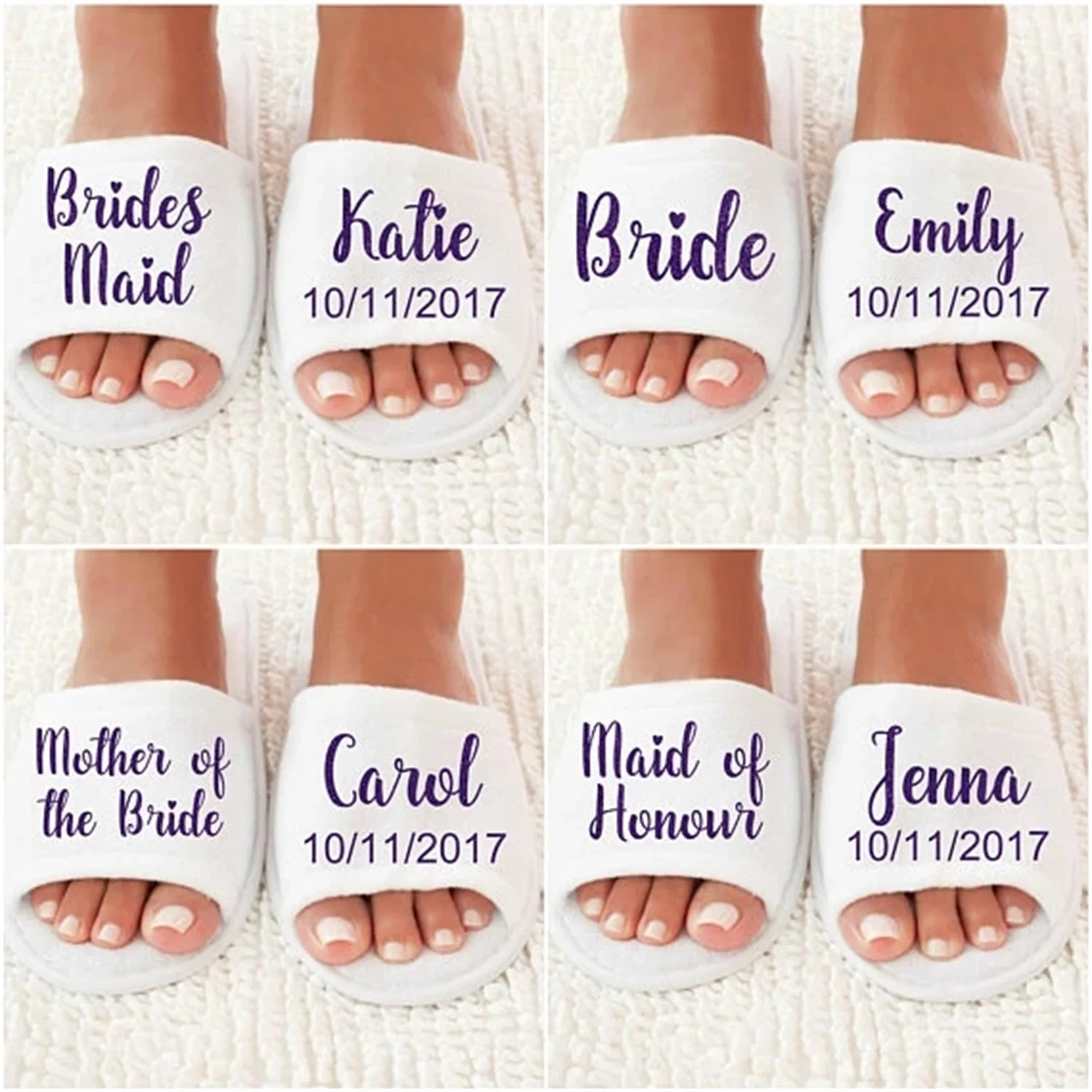 personalized name title save the date wedding bridesmaid bride open spa slippers Matron of honor Bachelorette party favorsgifts