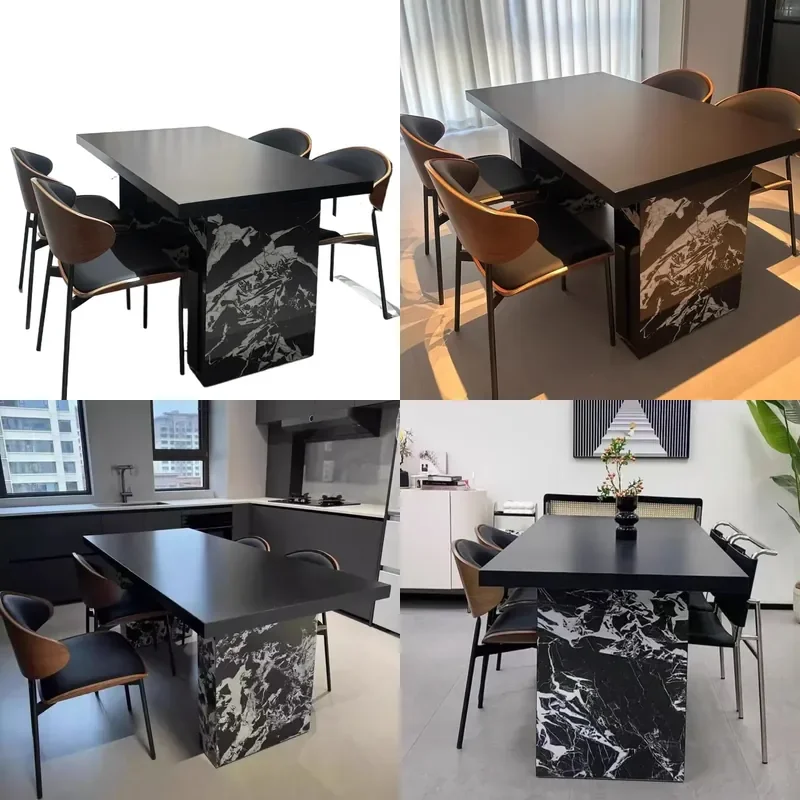 for Italian Dining Table Rock Slab Island Dining Table and Chair Combination House Large Apartment Simple Modern Tea Table